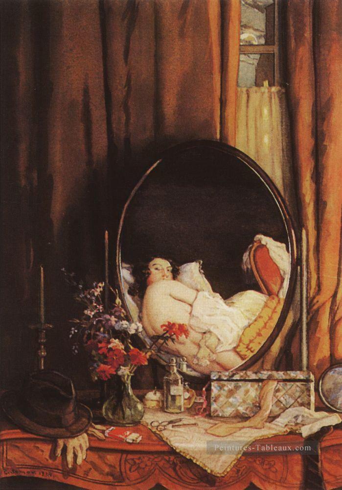 réflexion intime dans le miroir sur la table d’habillage Konstantin Somov Peintures à l'huile